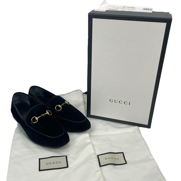Gucci Jordaan Velvet Slip On Loafer Horsebit Detail Solid Black Size 37 - Picture 1 of 14